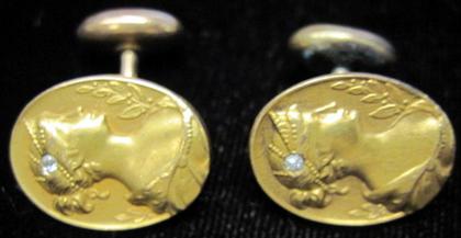 Appraisal: karat yellow gold and diamond cufflinks Featuring portrait of a