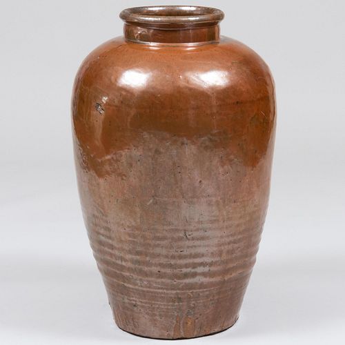 Appraisal: ASIAN GLAZED EARTHENWARE JARUnmarked x in diam Property from the