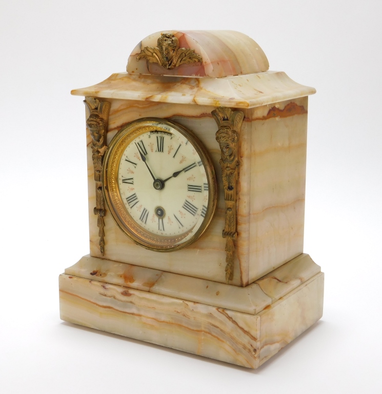 Appraisal: CARVED HARDSTONE NEOCLASSICAL MANTEL CLOCK Massachusetts Late th CenturyCarved from