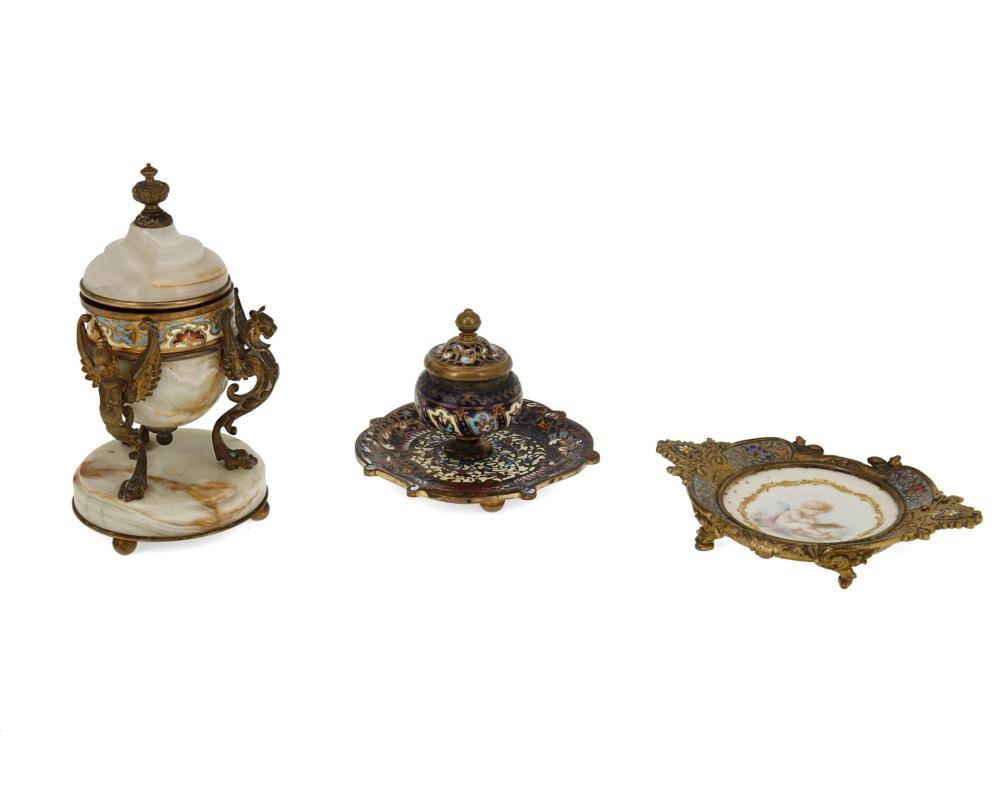 Appraisal: A group of French champlev desk items Fourth-Quarter th Century