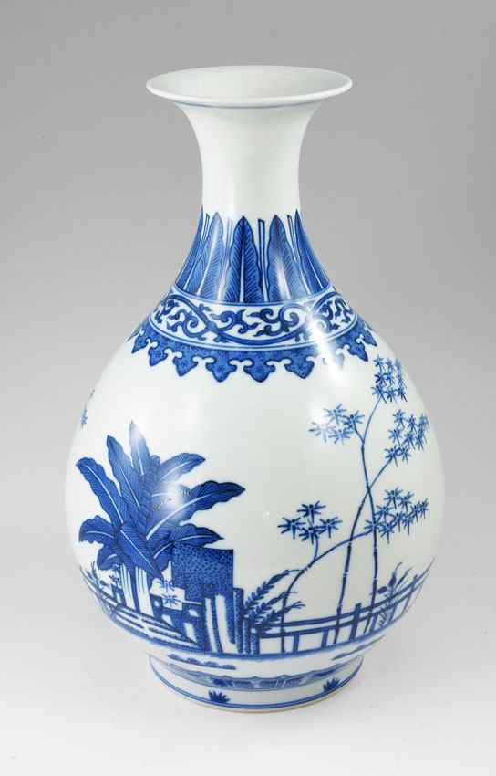 Appraisal: CHINESE WHITE AND BLUE DECORATED BOTTLE VASE View of a