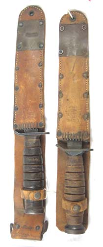 Appraisal: TWO US M FIGHTING KNIVES WITH M LEATHER SHEATHS Case