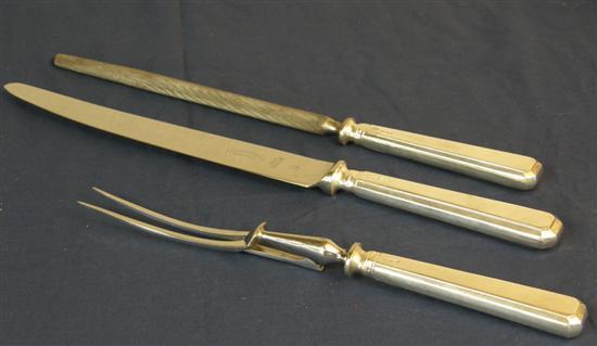 Appraisal: Modern silver handled three piece carving set comprising fork carving