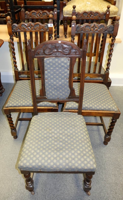 Appraisal: s set of carved oak twisty high back dinning chairs