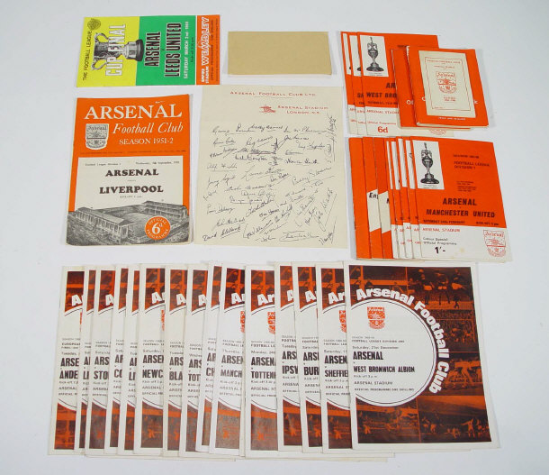 Appraisal: Collection of Arsenal Football Club memorabilia including facsimile sheet of