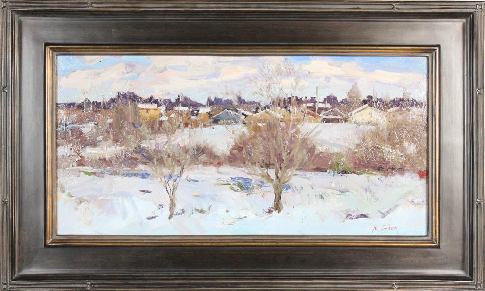 Appraisal: NICK STOQ United States st century oil onboard winter landscape