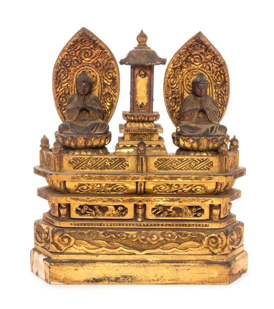 Appraisal: Sale Lot A Gilt Lacquered Wood Shrine with Two Buddha