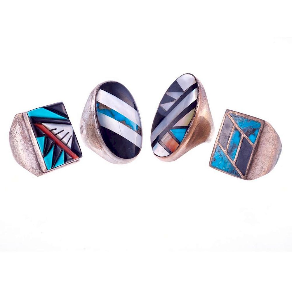 Appraisal: FOUR ZUNI RINGS Old Pawn Southwest jewelry consisting of a