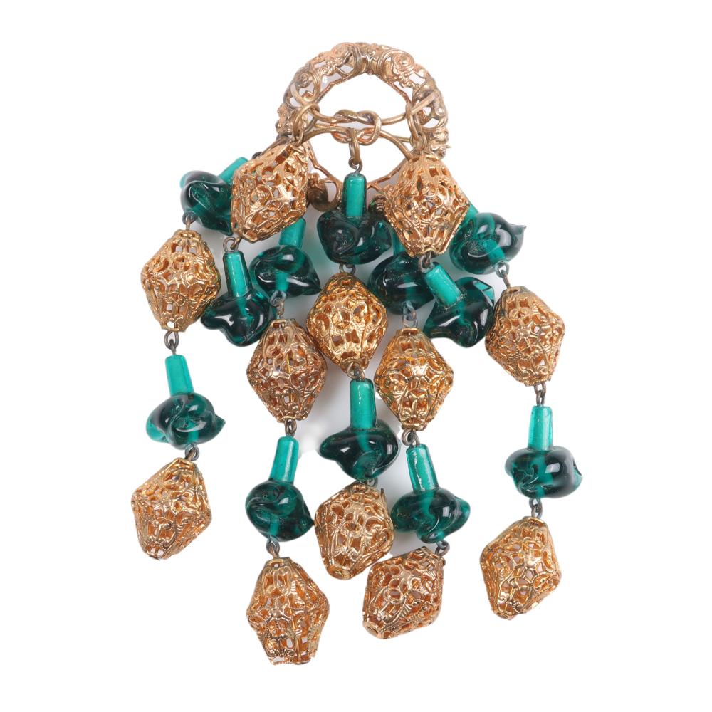 Appraisal: Adele Simpson Large brooch with green molded bell flowers and