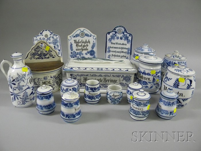 Appraisal: Eighteen German Blue and White Meissen-style Decorated Ceramic Kitchen Items