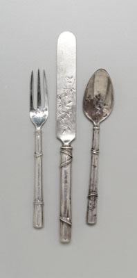 Appraisal: Gorham sterling youth set bamboo style handles engraved floral decoration