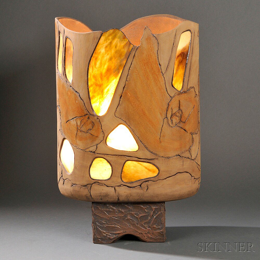 Appraisal: Studio Movement Table Lamp Clay art glass North America late