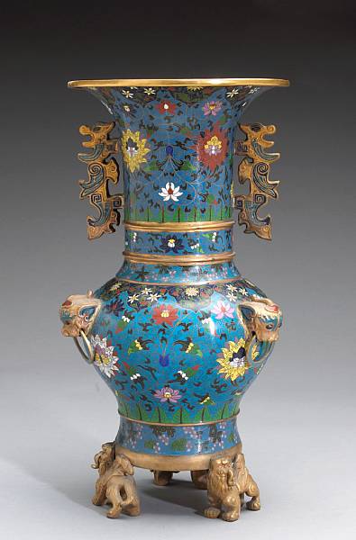 Appraisal: A cloisonn enameled metal vase th Century Of yenyen type