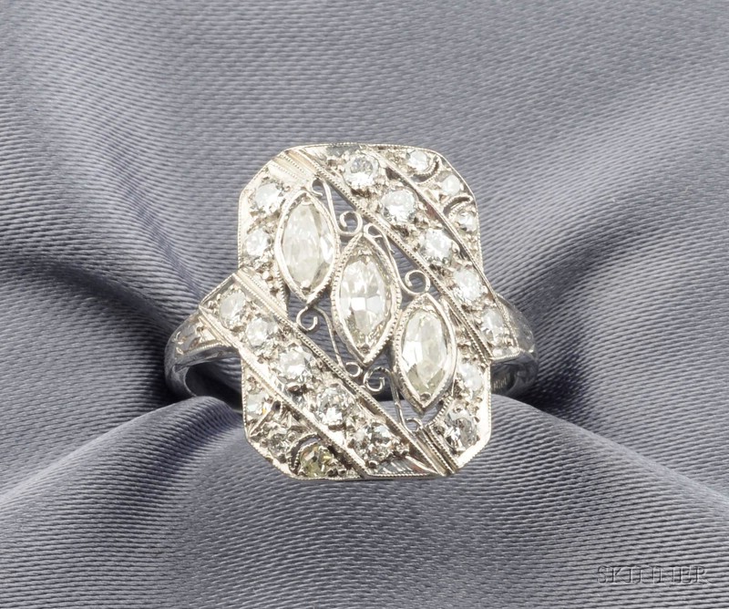 Appraisal: Art Deco Platinum and Diamond Ring set with marquise full