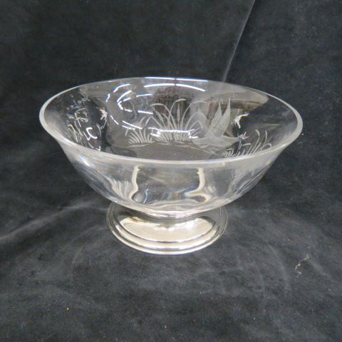 Appraisal: Hawkes Cut Crystal Sterling Bowl fine engraved flying duck cattail