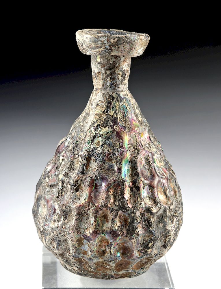 Appraisal: Lovely Byzantine Glass Bottle - Aubergine Irridescence Originally Listed At