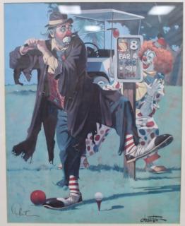 Appraisal: Chuck Oberstein - clown painting Oil on canvas Signed in