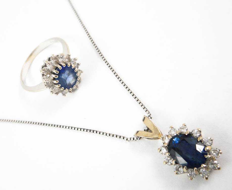 Appraisal: TWO ARTICLES OF SAPPHIRE AND DIAMOND JEWELRY including a pendant