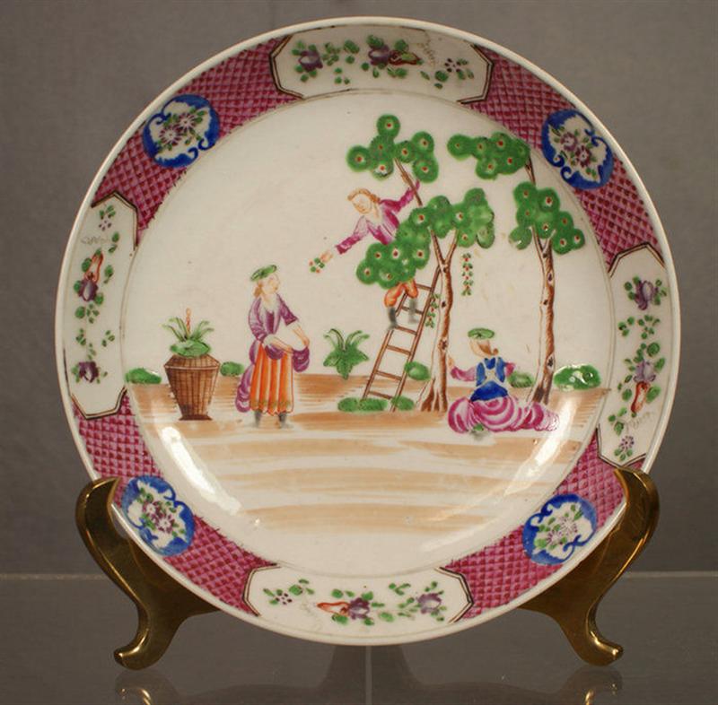 Appraisal: Chinese Export porcelain soup bowl withenameled fruit grove scene in