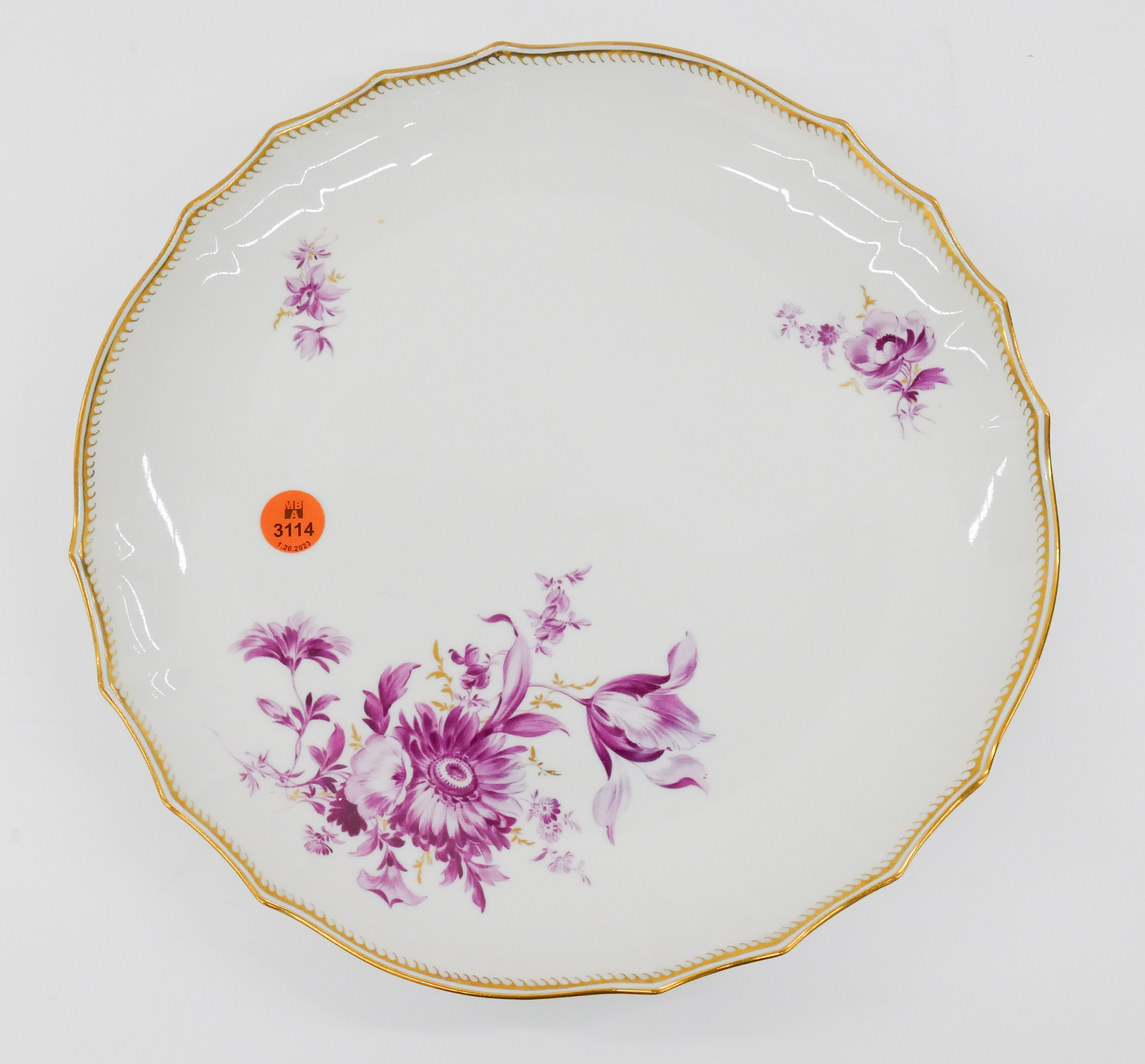 Appraisal: Meissen Pink Flower Porcelain Serving Plate Gilt decoration and edges