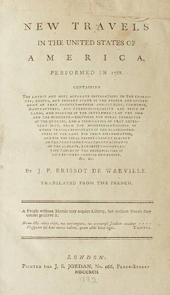 Appraisal: Brissot de Warville Jacques-Pierre New Travels in the United States