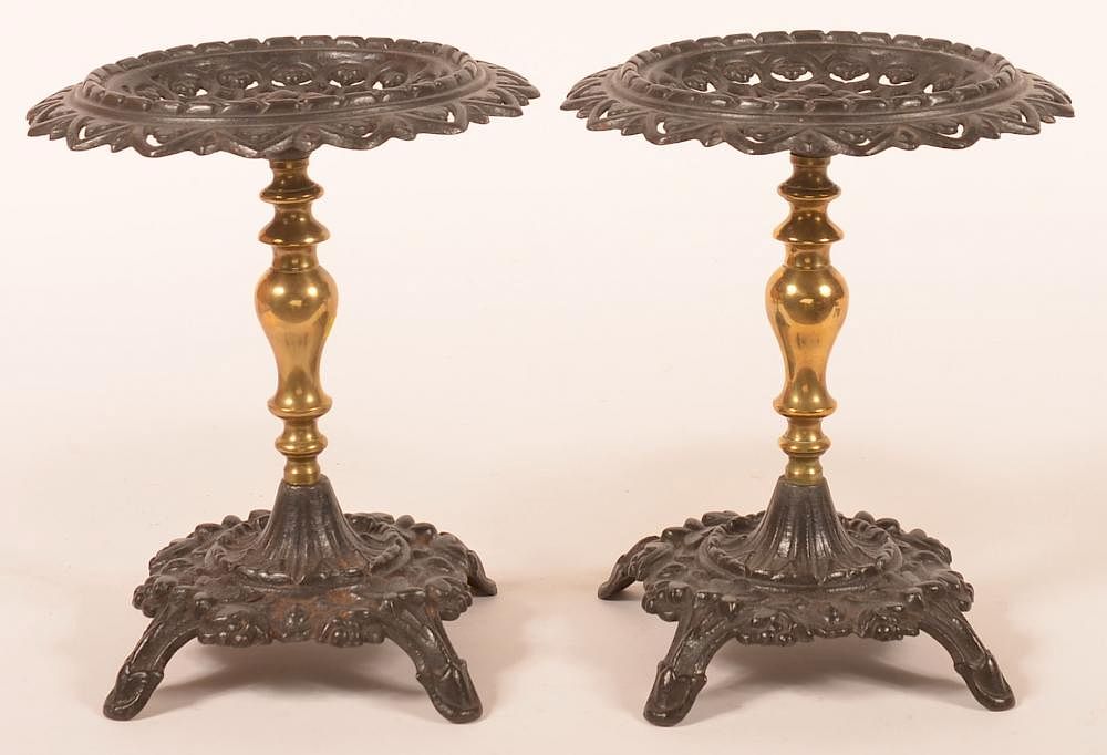 Appraisal: Ornate th Cent Cast Iron Brass Tazzas Pair of Ornate