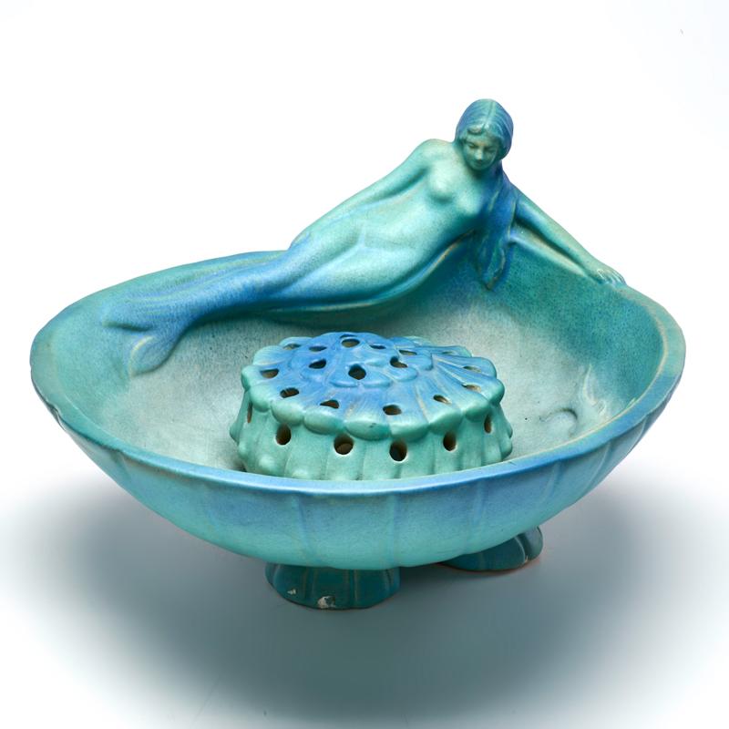 Appraisal: VAN BRIGGLE Mermaid bowl with shell-form flower frog in Ming