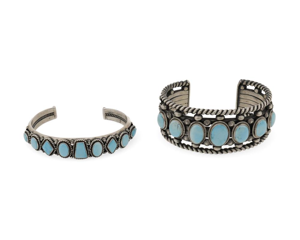 Appraisal: Two Gary Reeves Navajo silver and turquoise cuff bracelets -