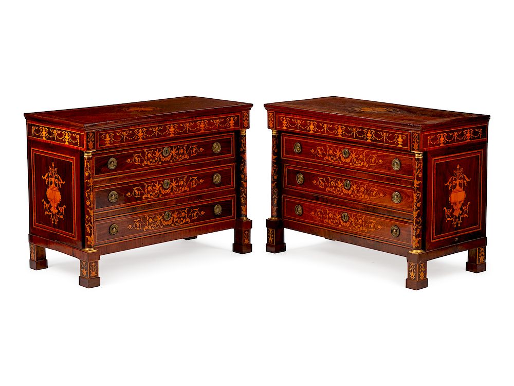 Appraisal: A Pair of Italian Neoclassical Marquetry Commodes A Pair of