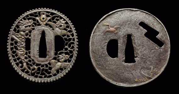 Appraisal: TWO IRON TSUBA ONE WITH DRAGONS IN NAMBAN STYLE ONE