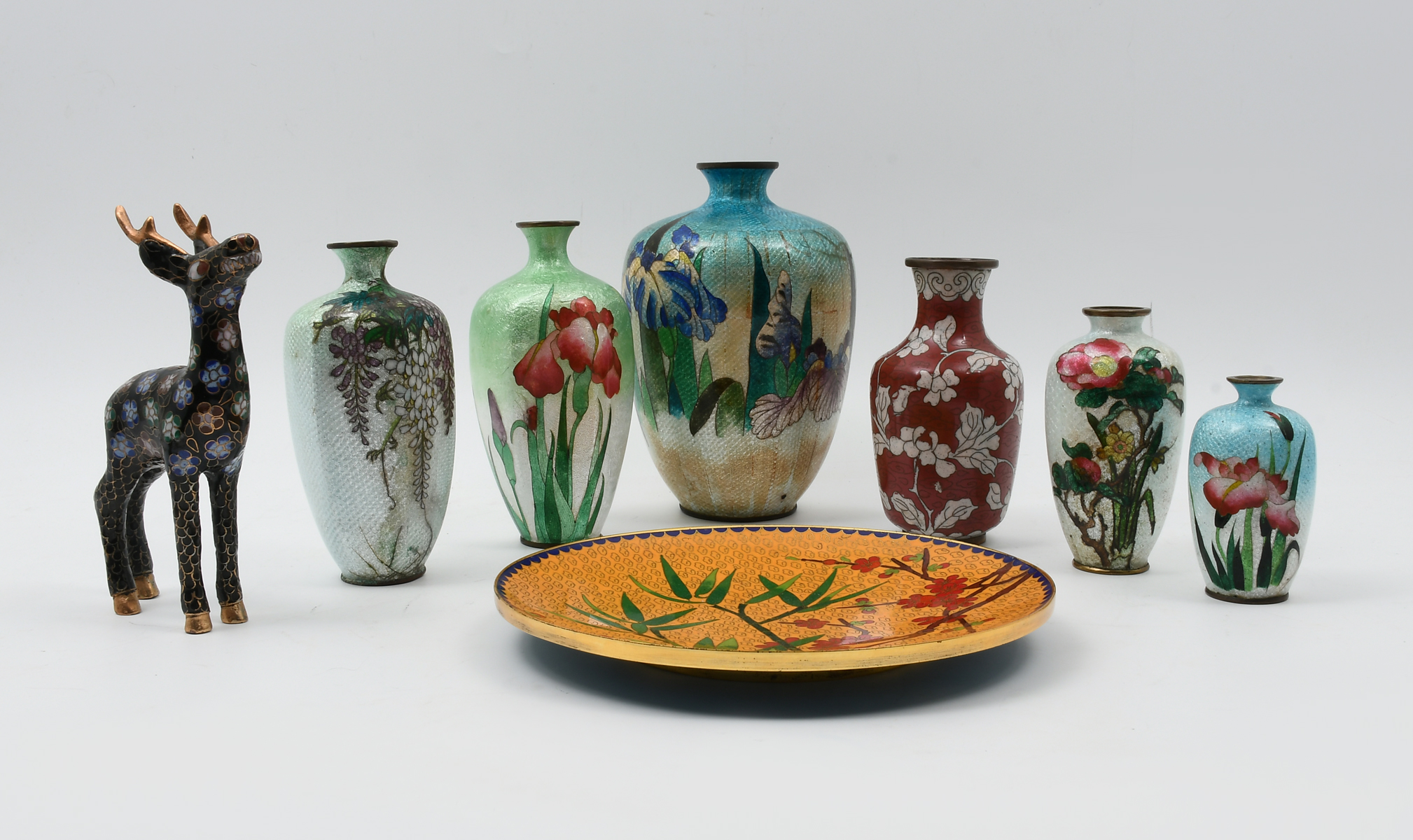 Appraisal: JAPANESE CHINESE CLOISONNE COLLECTION Comprising - Ginbari vases with floral