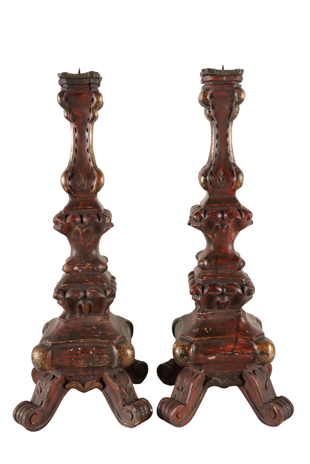 Appraisal: PAIR OF CARVED GILT WOOD PRICKET STICKESCondition with nicks throughout