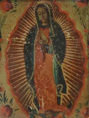 Appraisal: Framed oil on tin retablo Mexico Nuestra Senora de Guadalupe