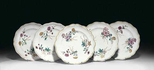 Appraisal: SERIES OF PLATES with wavy rims Famille rose decoration Three