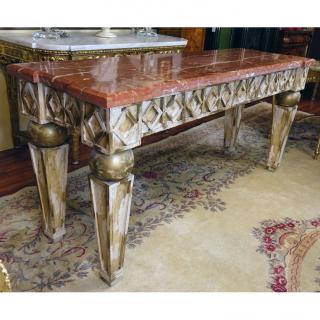 Appraisal: Mid Century Neoclassical Style Marble Top Console Table Distressed patina