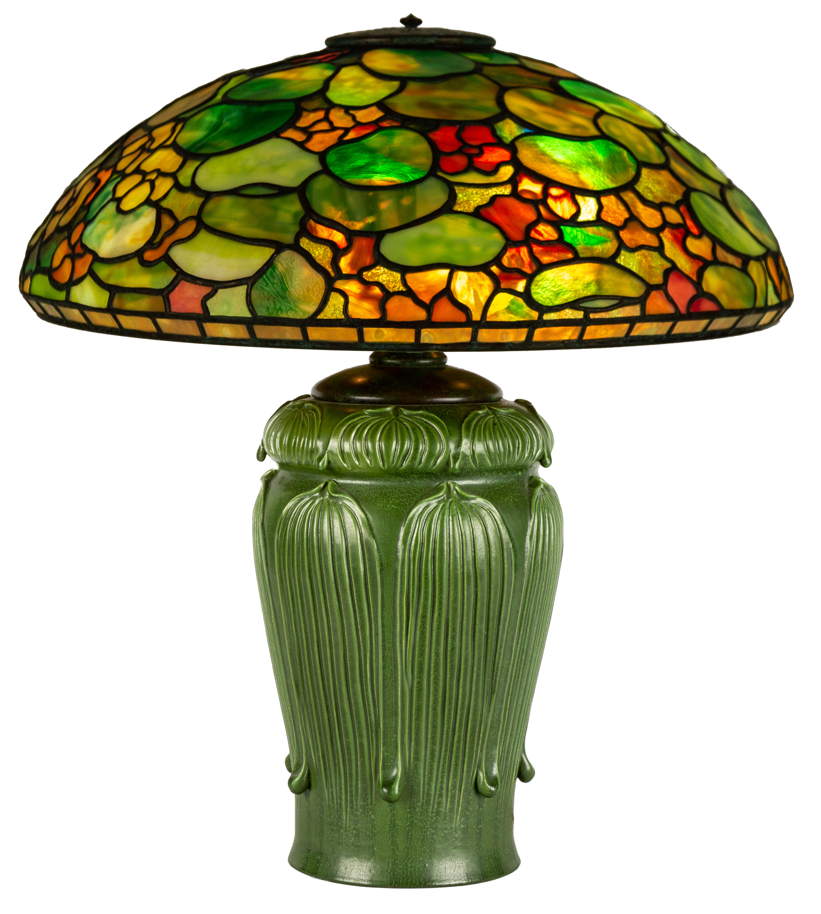 Appraisal: CONTEMPORARY STYLE OF TIFFANY STUDIOS NASTURTIUM LAMP Leaded glass shade