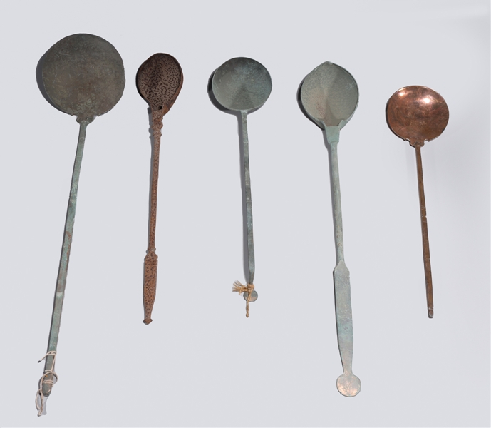 Appraisal: Group of five large antique Indian metal ladles of various