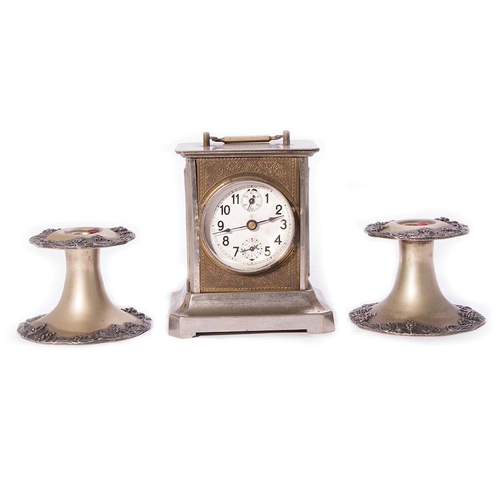 Appraisal: Desk clock and pair of candlesticks Late th century German