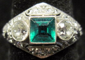 Appraisal: Platinum emerald and diamond ringart deco