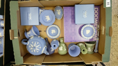 Appraisal: A collection of Wedgwood jasperware to include teapot trinket boxes