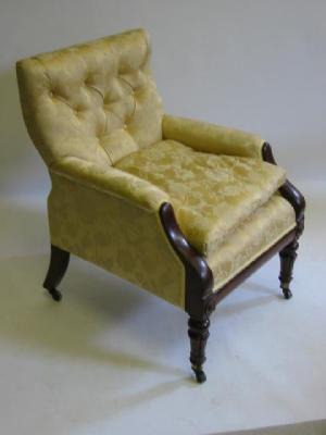 Appraisal: AN EARLY VICTORIAN MAHOGANY FRAMED LIBRARY CHAIR button upholstered in