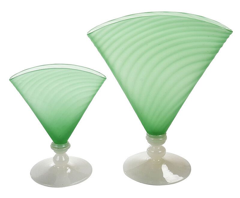 Appraisal: Two Steuben Glass Fan Vases American th century two with