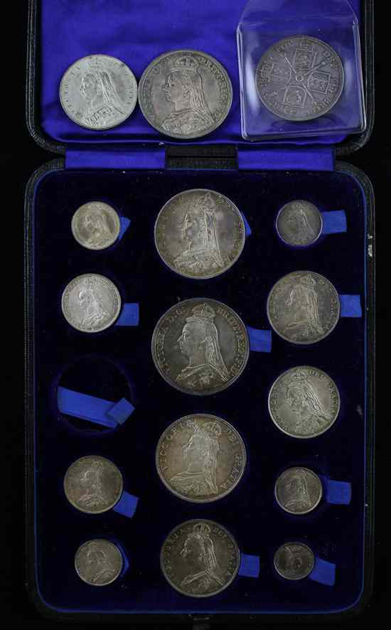 Appraisal: Two Victorian coin sets Crown to six pence a threepence