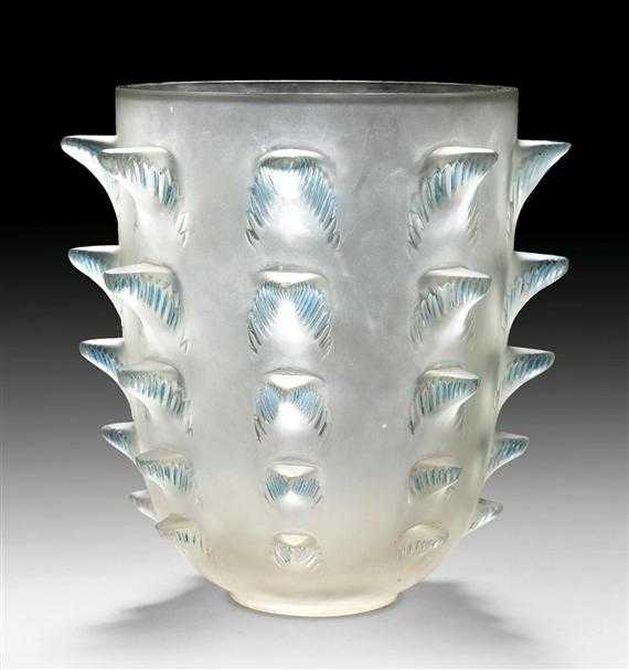 Appraisal: LALIQUE REN CORINTHE VASE circa Enamelled white mould-pressed glass Small