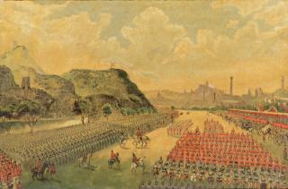 Appraisal: Orientalist Oil Depicting Troop Review Orientalist oil on canvas the