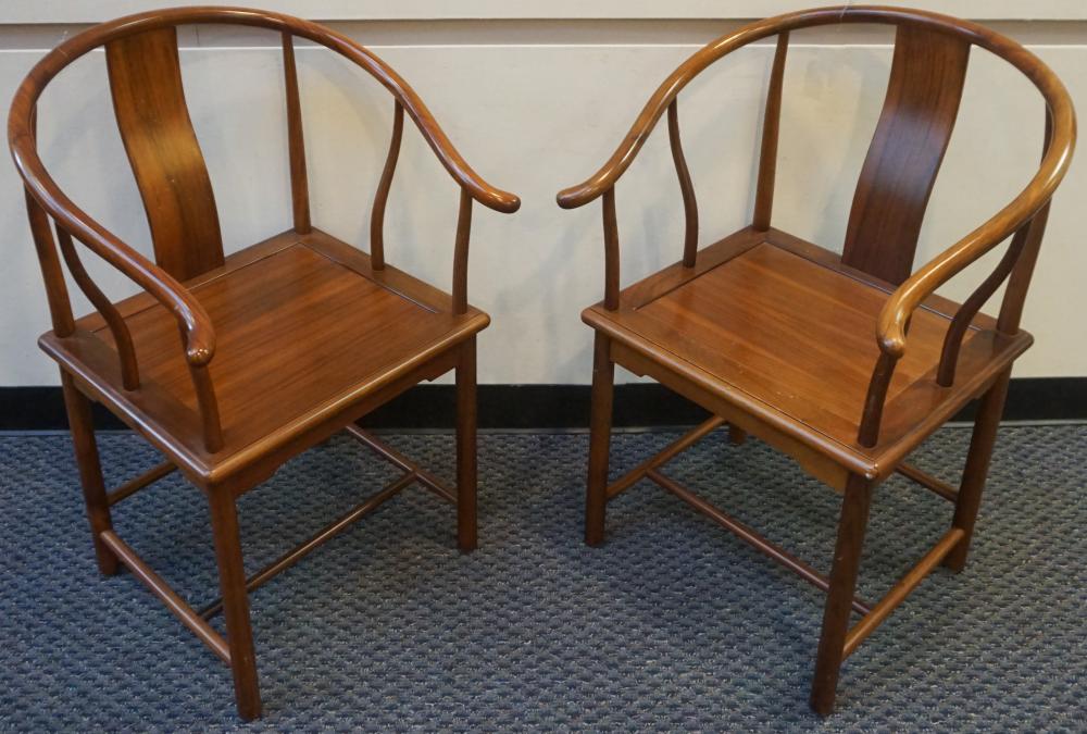 Appraisal: PAIR CHINESE JOINED TEAK YOKE-BACK ARMCHAIRS H IN CM Pair