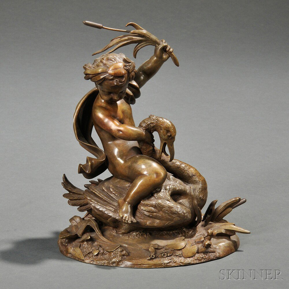 Appraisal: Bronze Figure of a Putto Riding a Swan Continental late