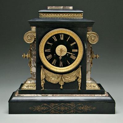 Appraisal: Ormolu mounted marble shelf clock ormolu mounted face over swag