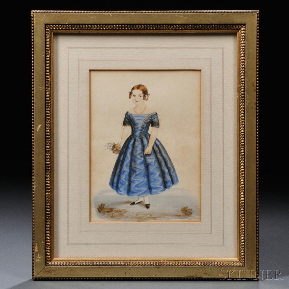 Appraisal: American School th Century Small Portrait of a Girl Wearing