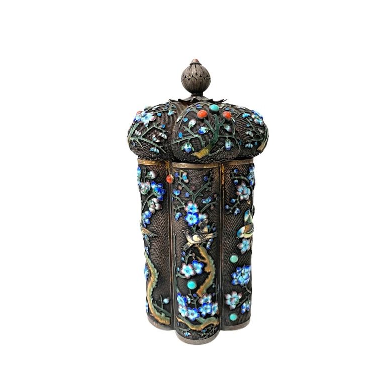 Appraisal: Chinese Silver And Enamel Tea Caddy Chinese Silver And Enamel